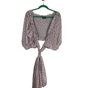 RebDolls Top Women 5x Pink Floral Crop Ruffle Feminine Dainty Boho Western 80s